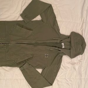 Greyish Olive Stone Island Zip Up Hoodie, Size M